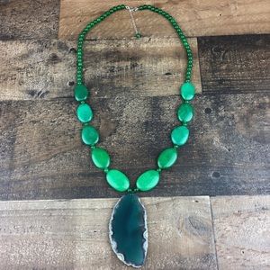 Green Geode Stone Slice Statement Necklace